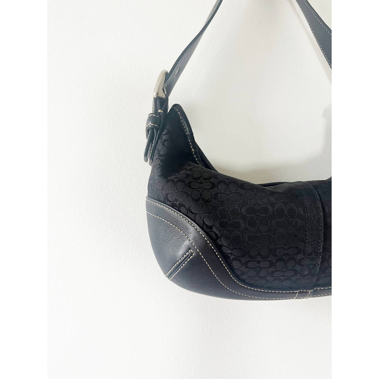 Black Leather Logo Y2k Coach Mini Bag