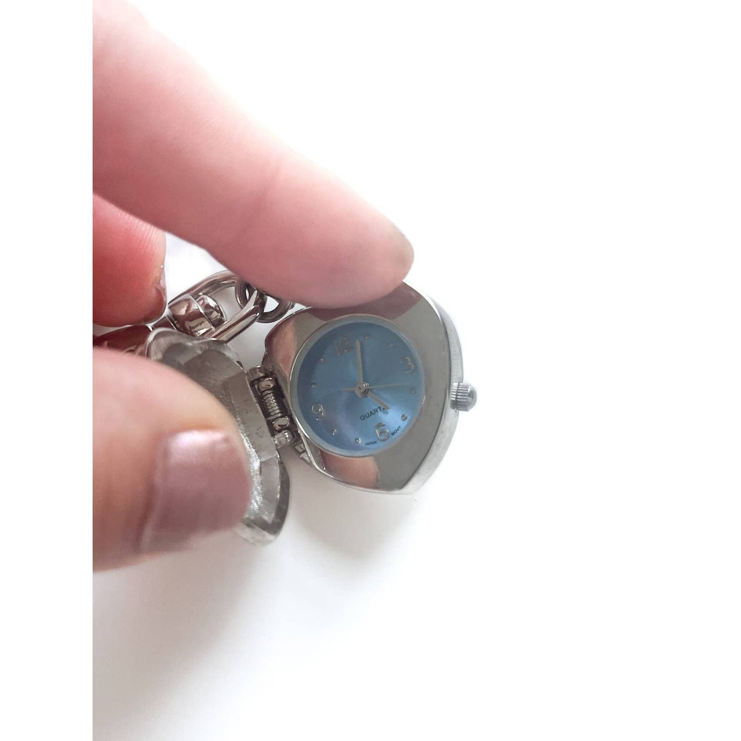 Silver Watch Heart Keychain with Stone