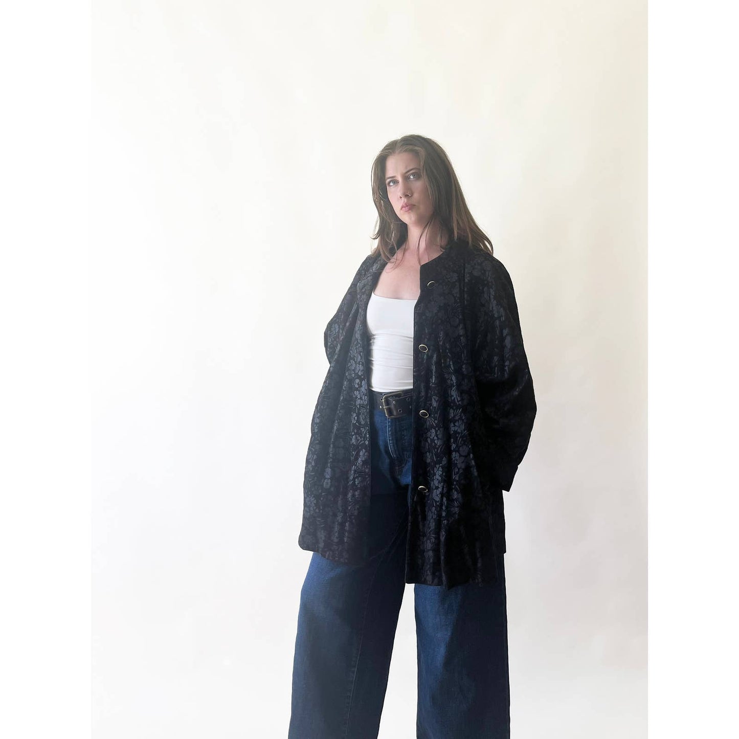 Vintage 90's Leather Black Flower Print Jacket Bally