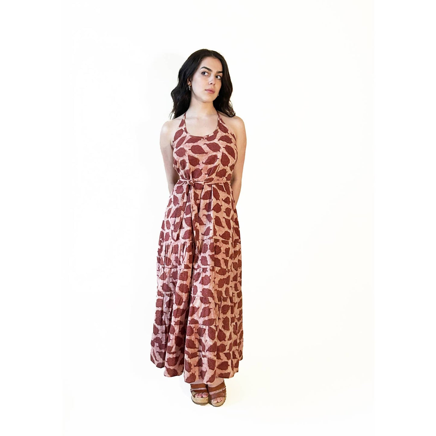 Pink Hand Block Print Long Maxi Dress