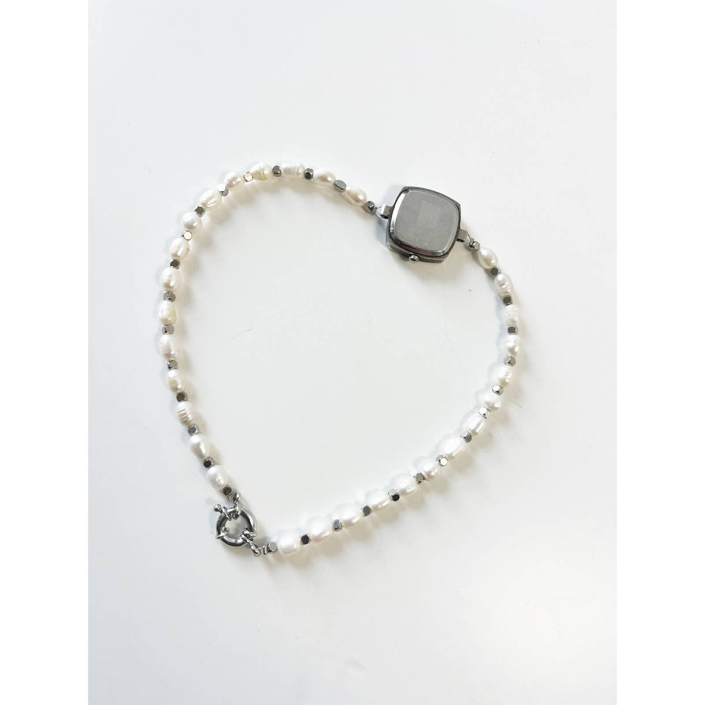 Watch Necklace | Vintage One of a Kind Watch Choker with Pearls Silver Details