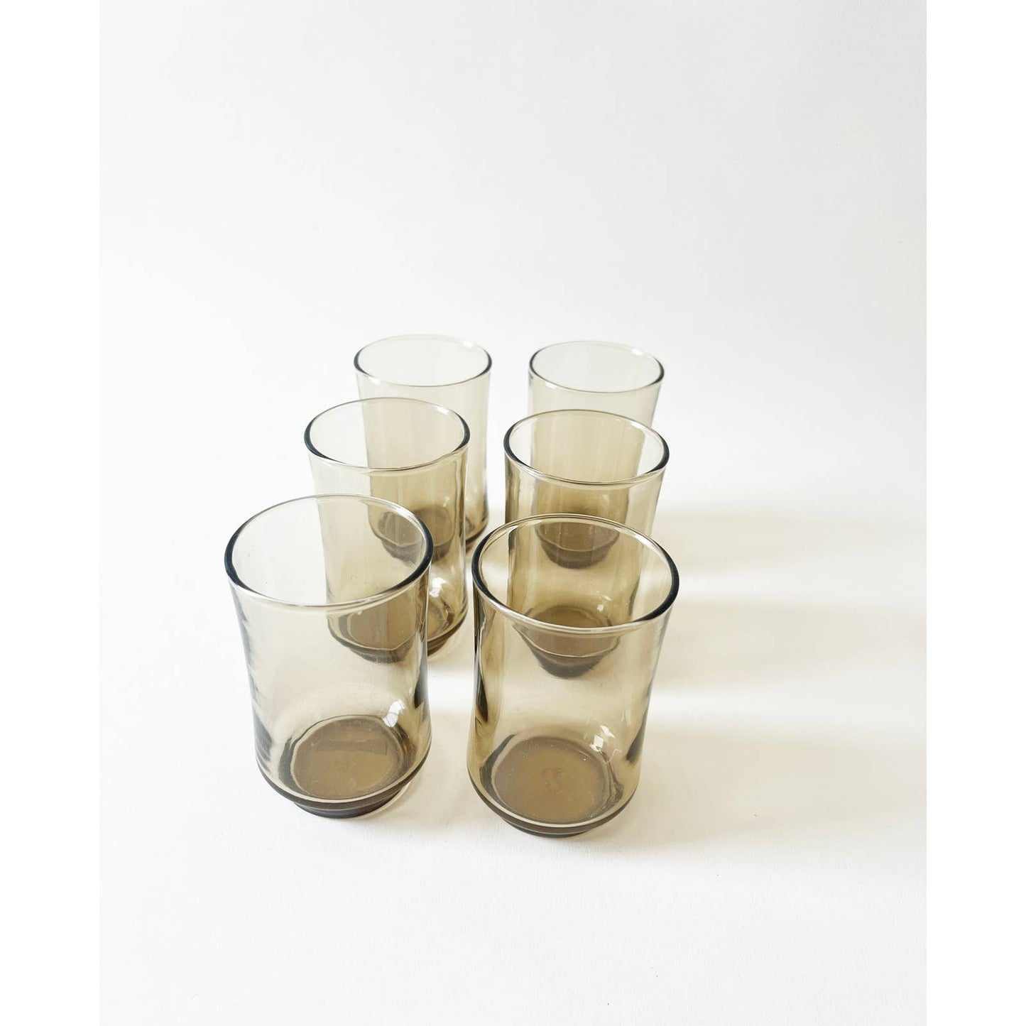 Vintage Grey Glass Mini Drinking Cups | Minimalist Set of 6 Small Classes
