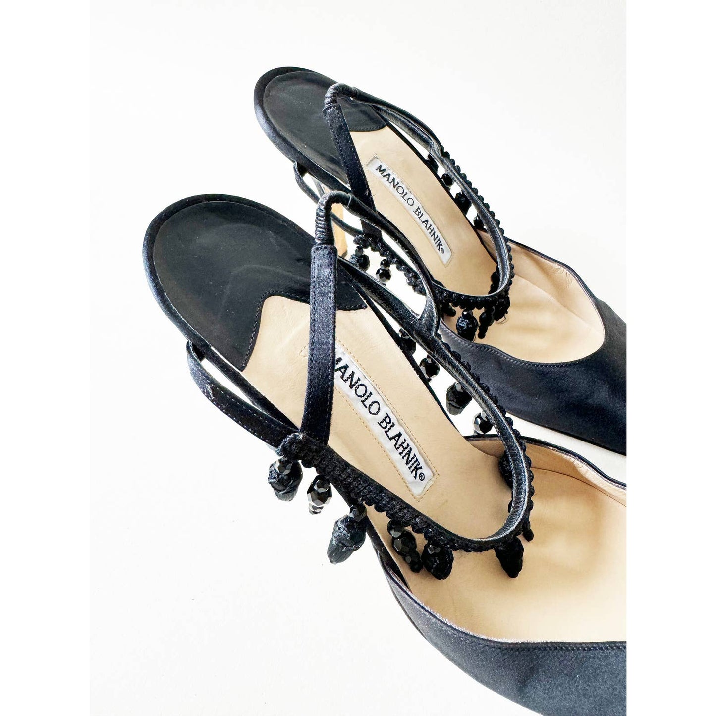 Vintage Manolo Blahnik Beaded Pointed Toe Satin Heels | Size 10 US 40.5 IT