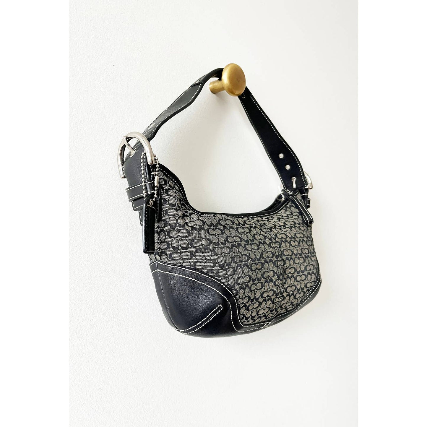 Black Leather Logo Y2k Coach Mini Bag Grey