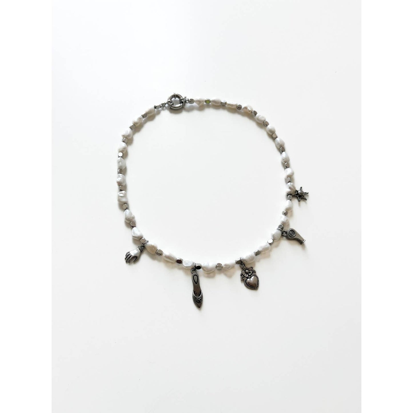 Handmade Silver Freshwater Pearl Charm Necklace