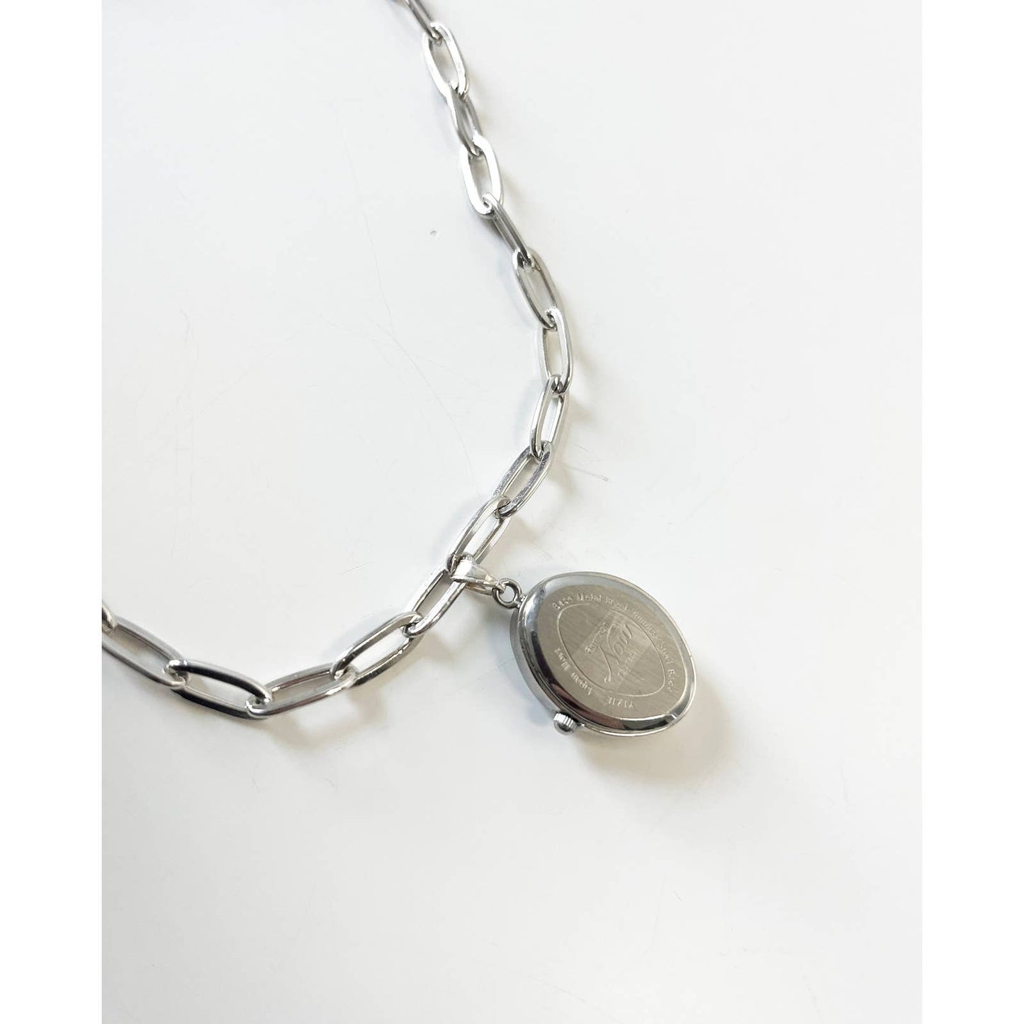 Watch Oval Charm Necklace | 925 Silver Chain