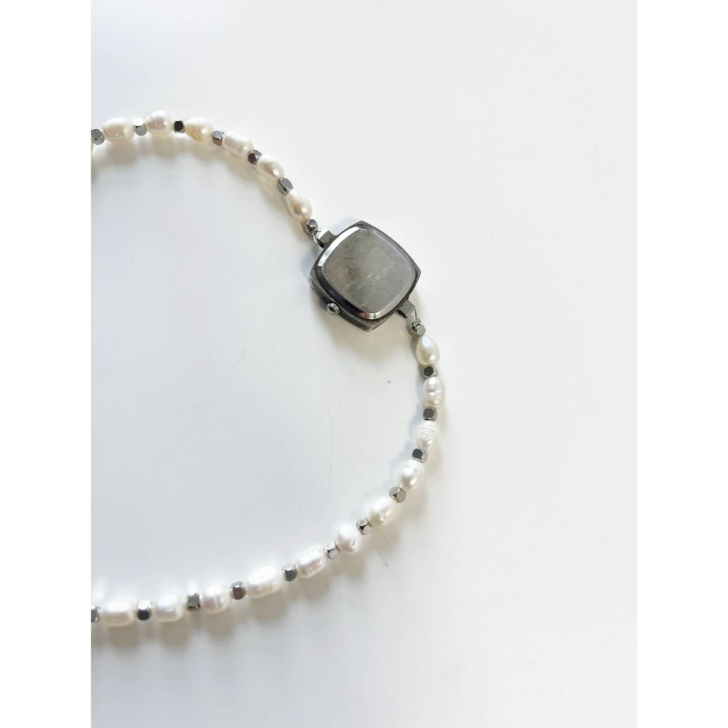 Watch Necklace | Vintage One of a Kind Watch Choker with Pearls Silver Details