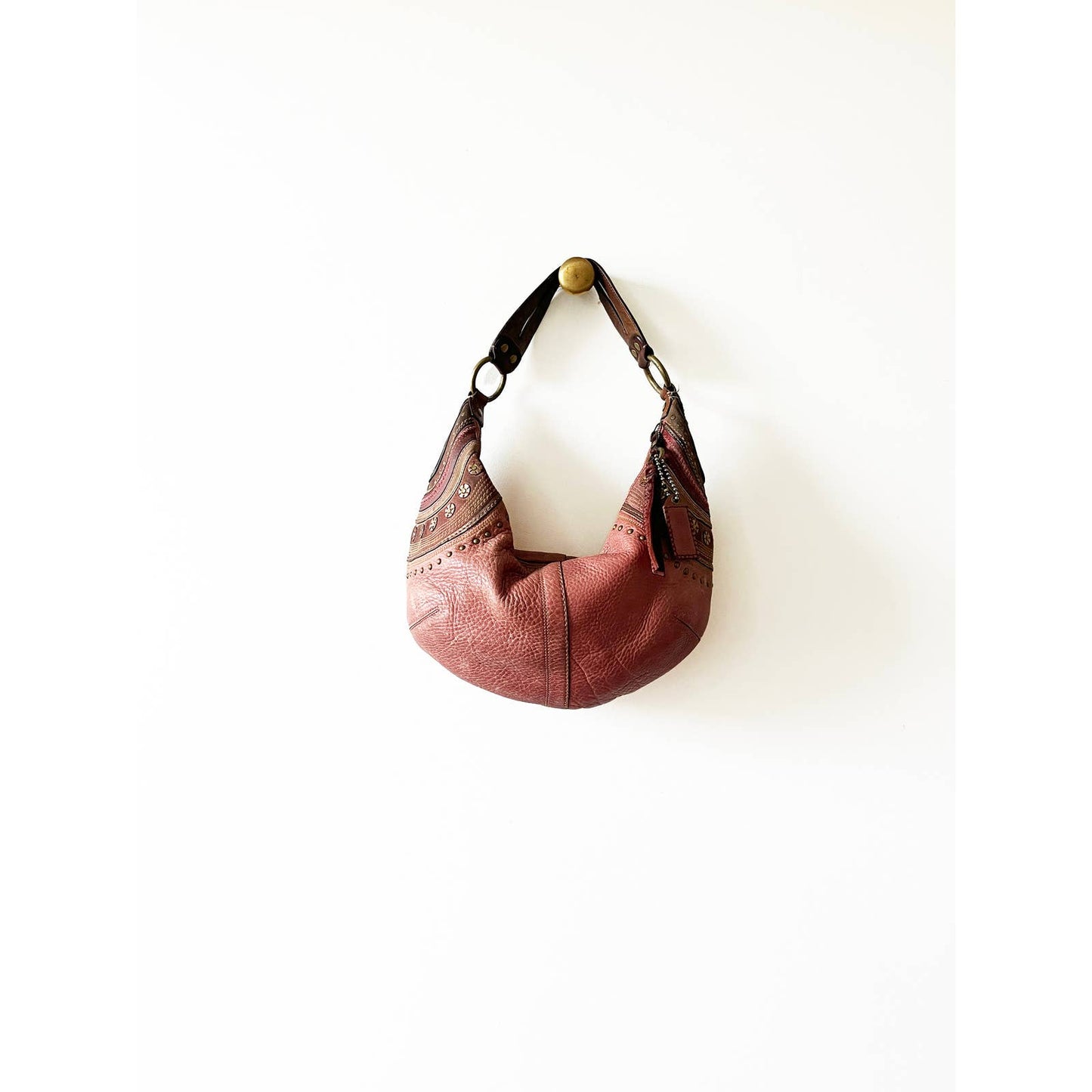 Vintage Coach Large Pink Boho Brown Leather Bag