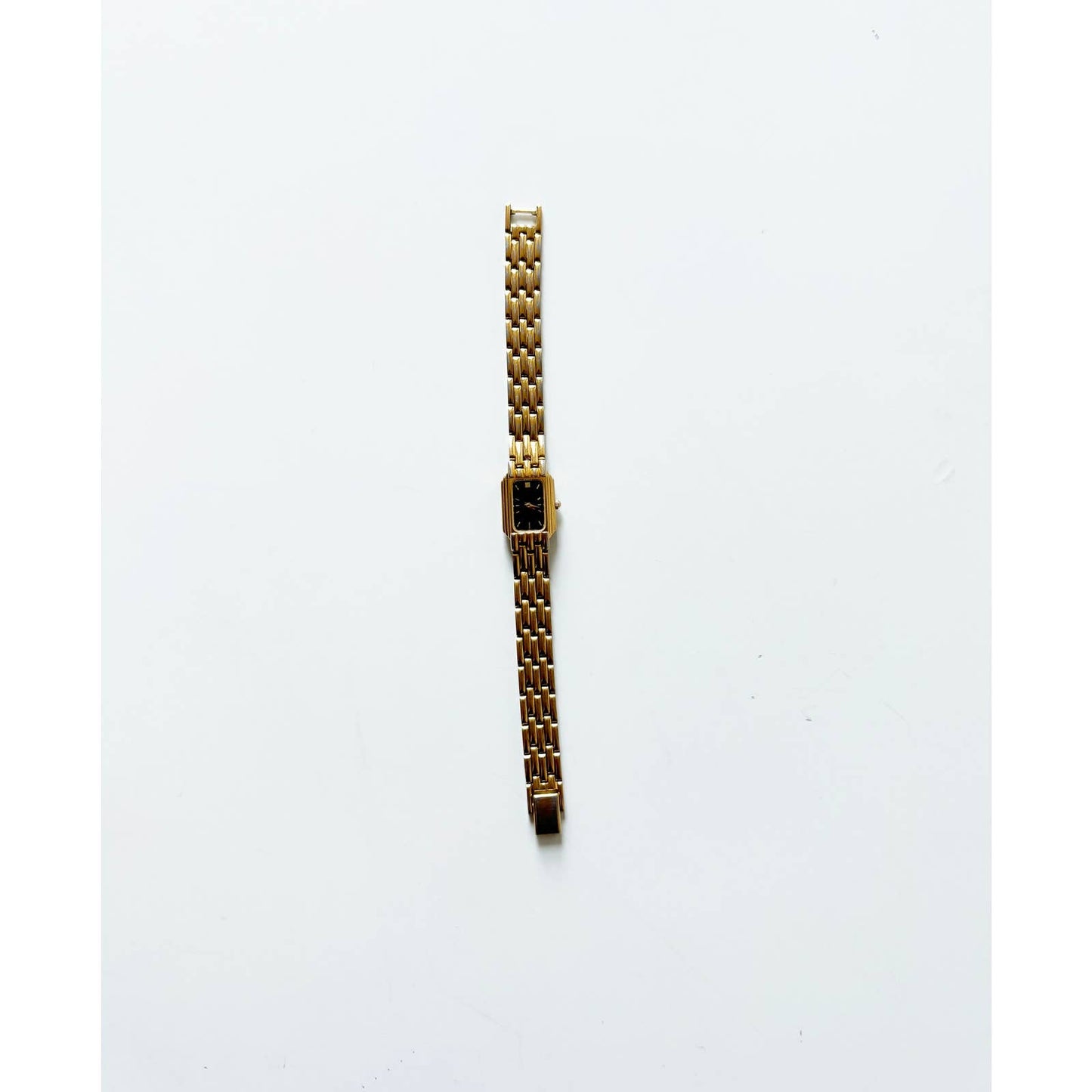 Vintage 90s Small Black and Gold Watch with Rectangular Face | Pulsar