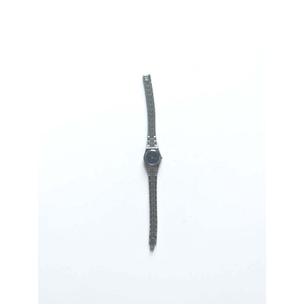 Vintage Silver Watch with Navy Face and Gold Details