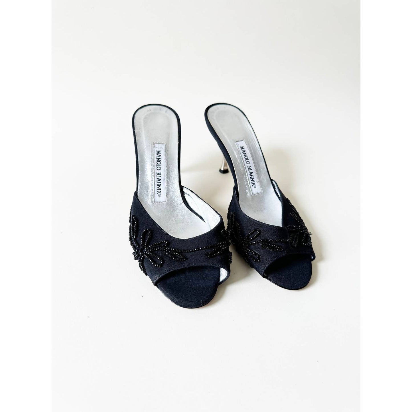 Vintage Manolo Blahnik Beaded Open Toe Heels | Size 6.5 US 37 IT