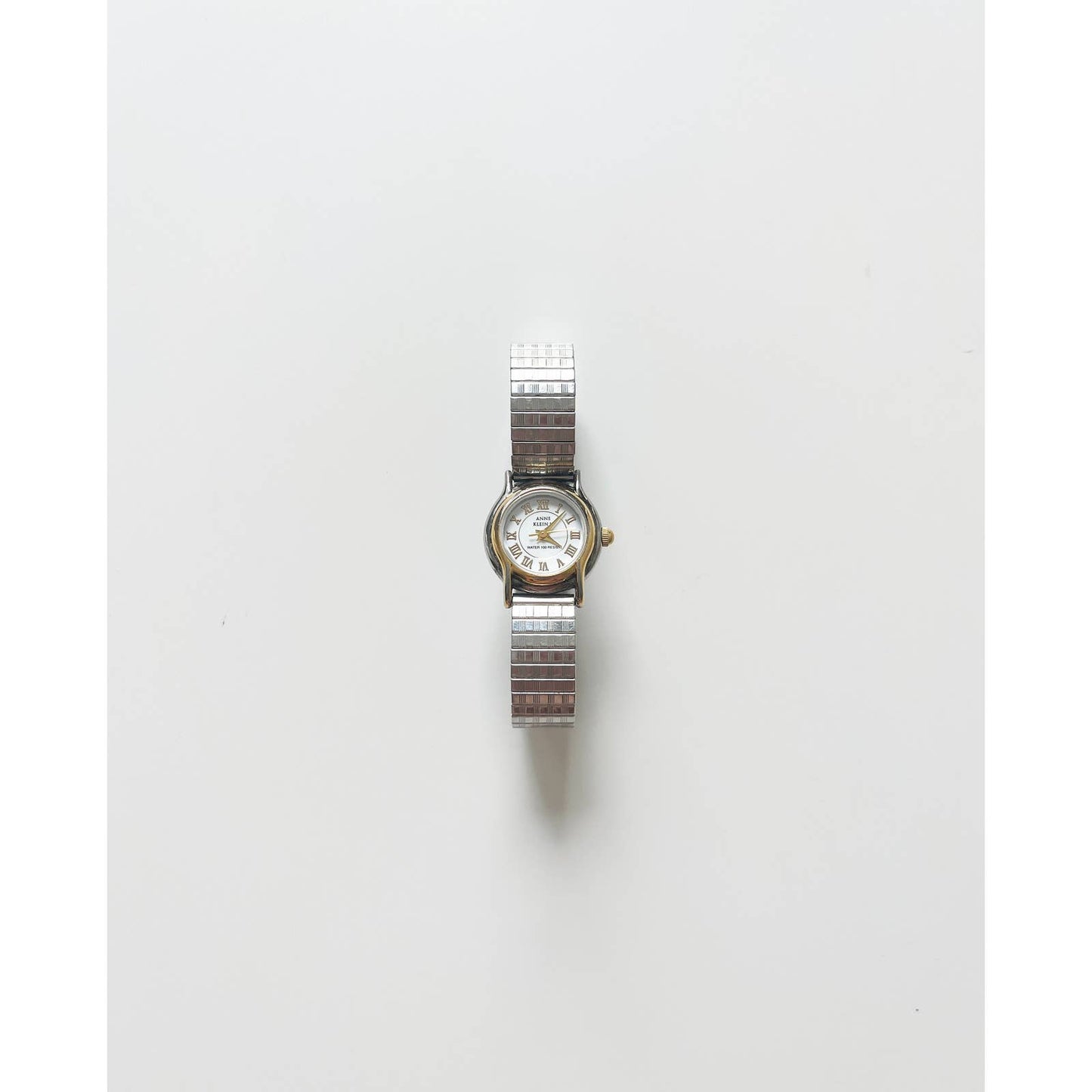 Vintage Two Tone 90s Watch w/ White Face Stretch Band Anne Klein