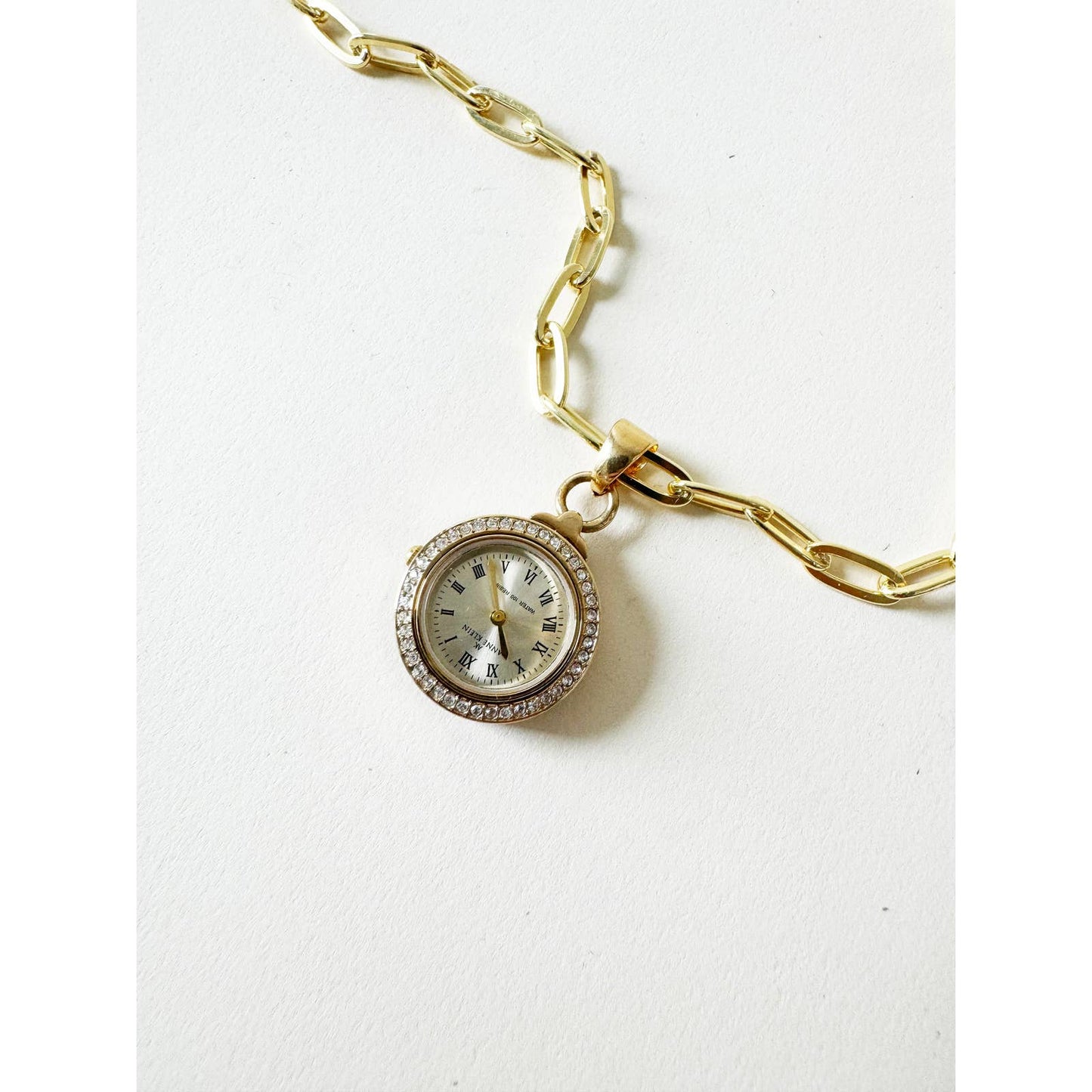 Watch Crystal Charm Necklace w/ Anne Klein | 925 Gold Vermeil Chain