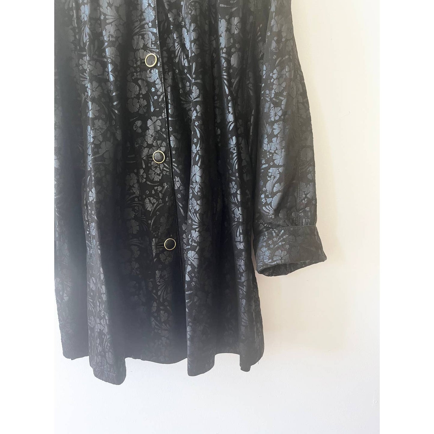 Vintage 90's Leather Black Flower Print Jacket Bally