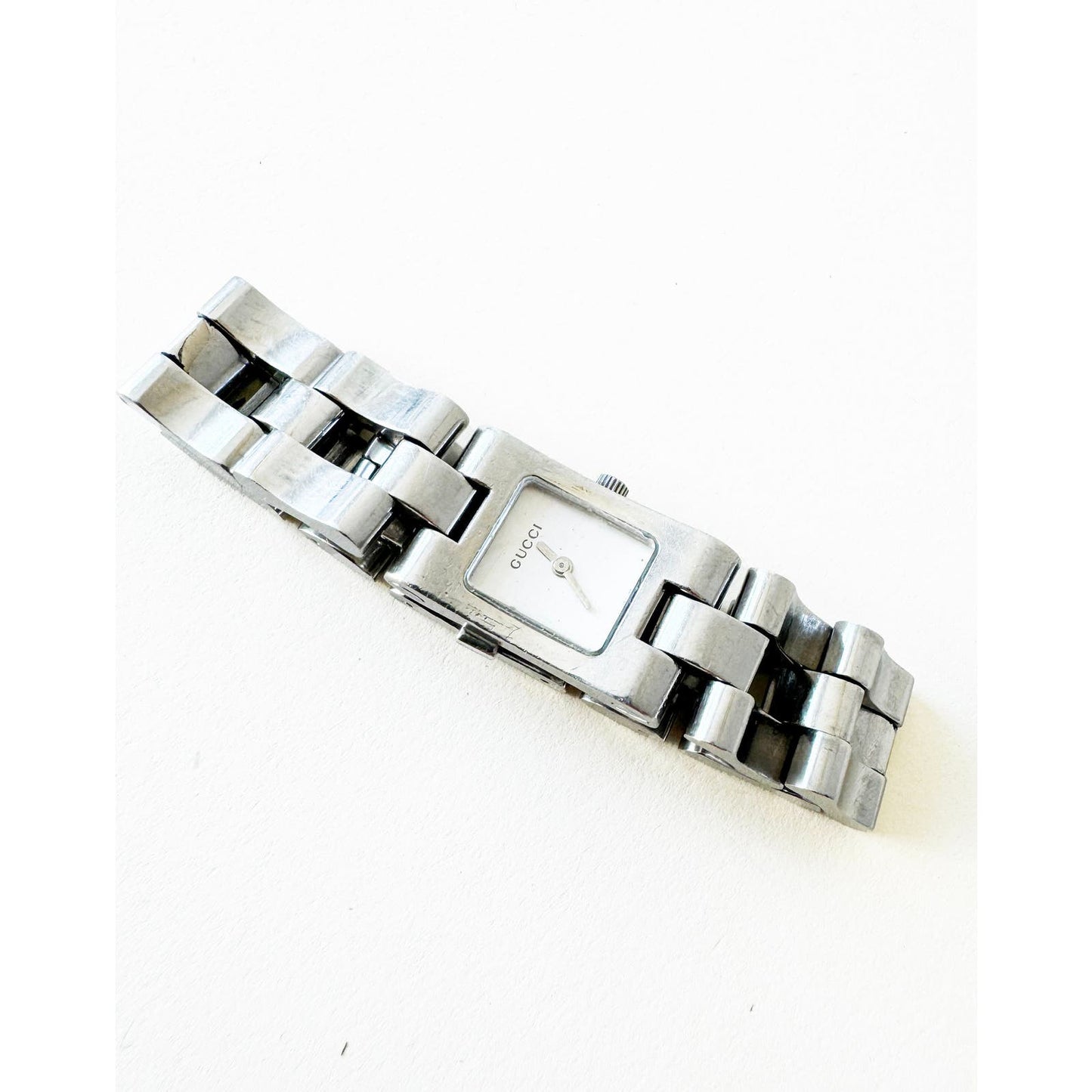 Vintage Gucci Silver Chain Bracelet Watch with Square Face