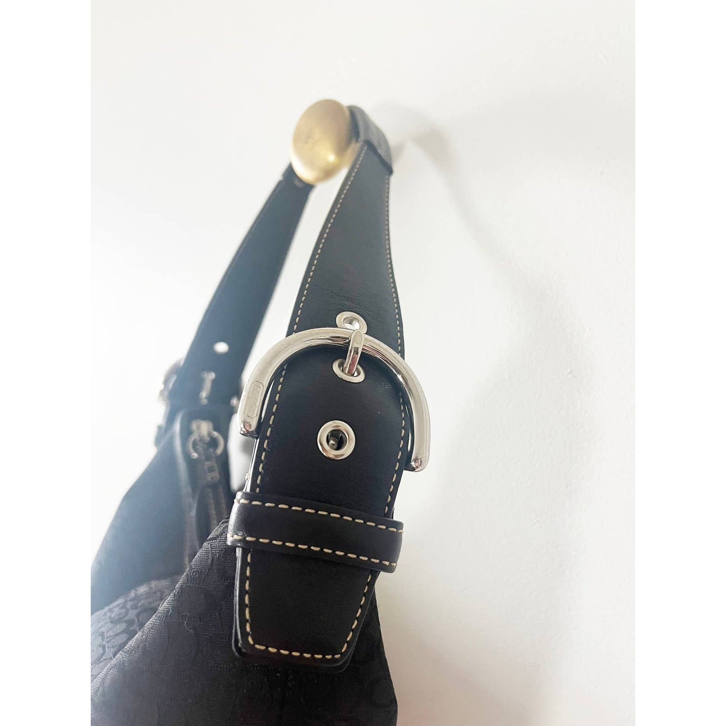 Black Leather Logo Y2k Coach Mini Bag