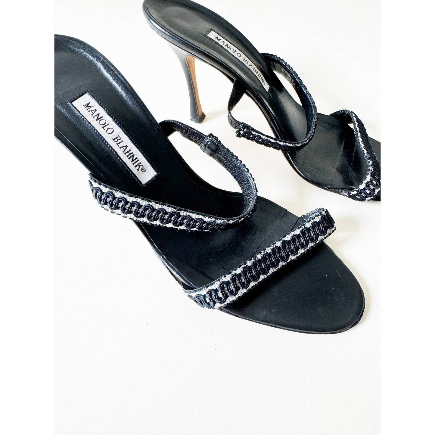 Vintage Manolo Blahnik Black Strappy Boho Sandal Heels | Size 9.5 US 40 IT