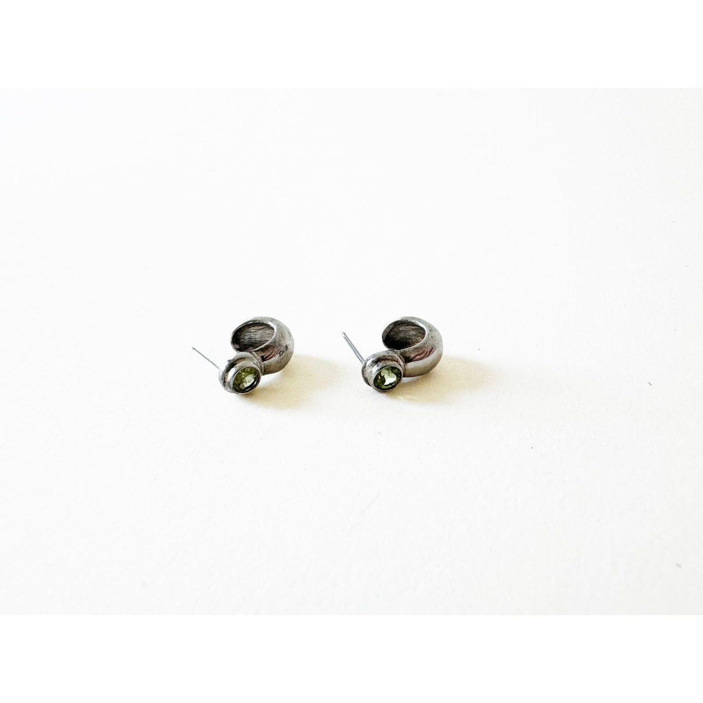 Vintage Sterling Silver Small Drop Earring with Green Stone