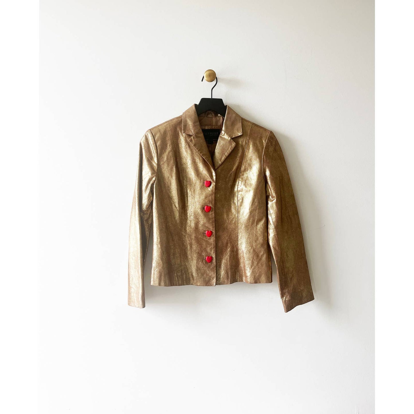 Vintage 90's Express Leather Gold Jacket Blazer with Heart Button