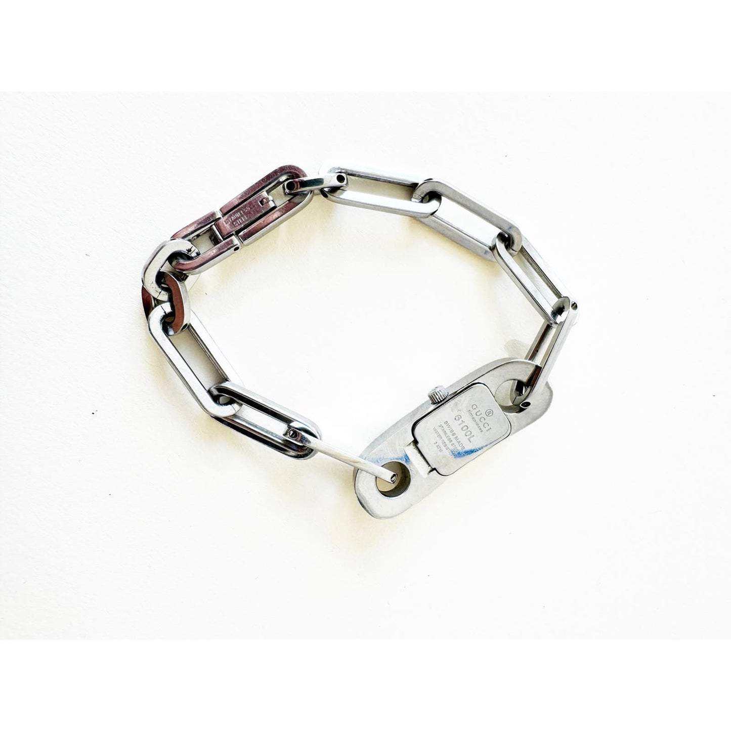Vintage Gucci Silver Chain Bracelet Watch with Black Square Face