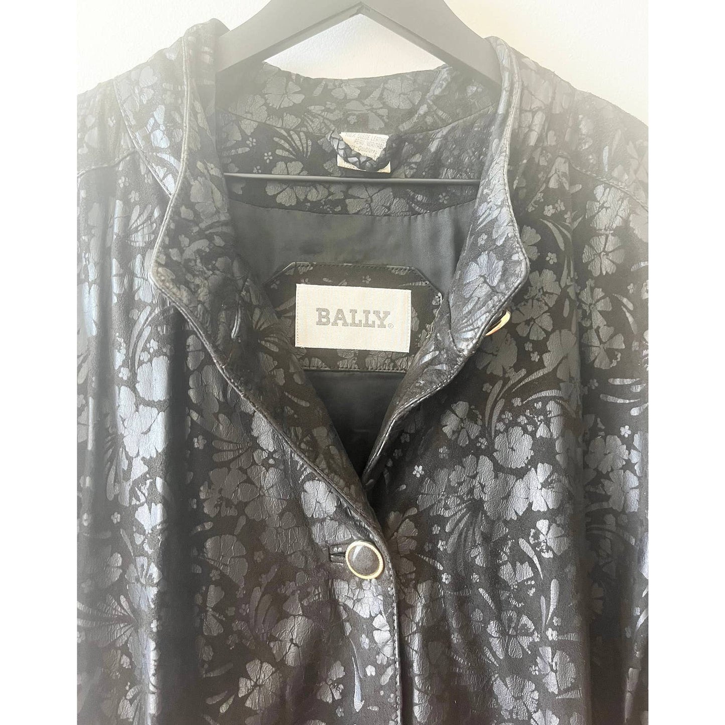 Vintage 90's Leather Black Flower Print Jacket Bally
