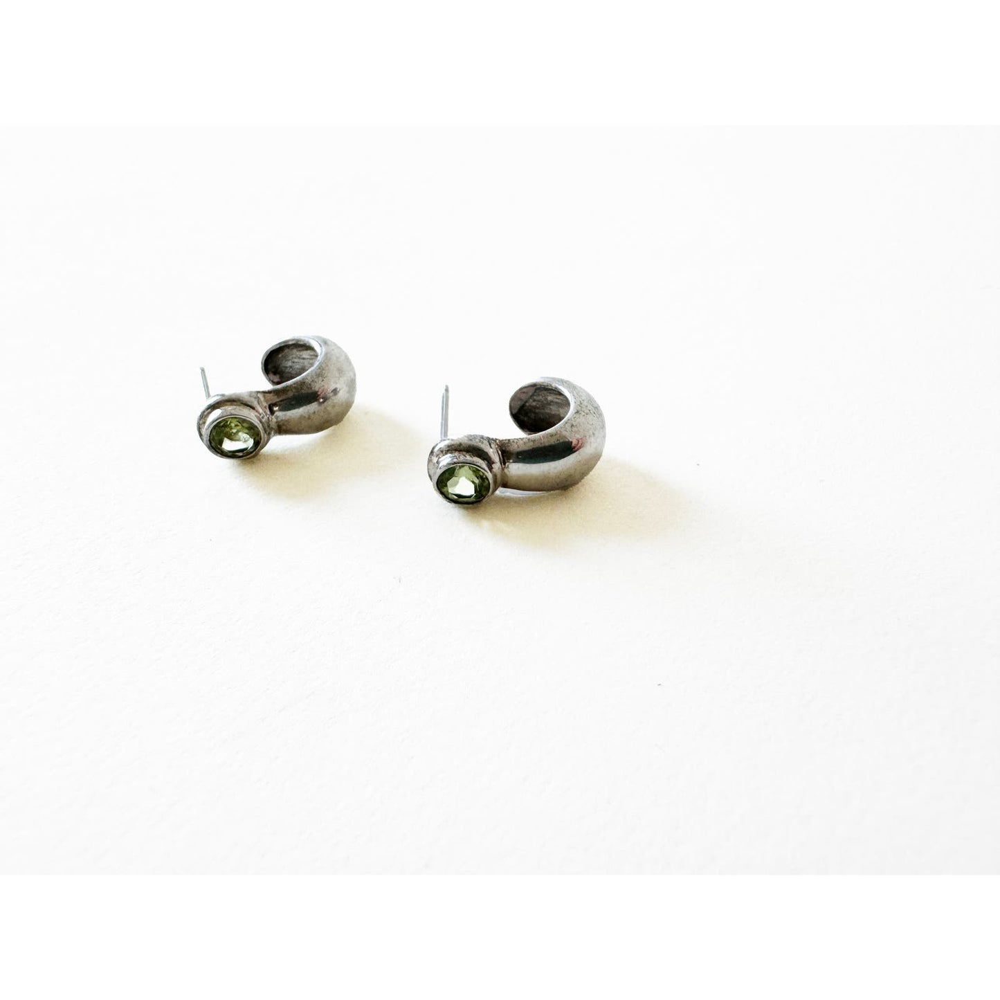 Vintage Sterling Silver Small Drop Earring with Green Stone