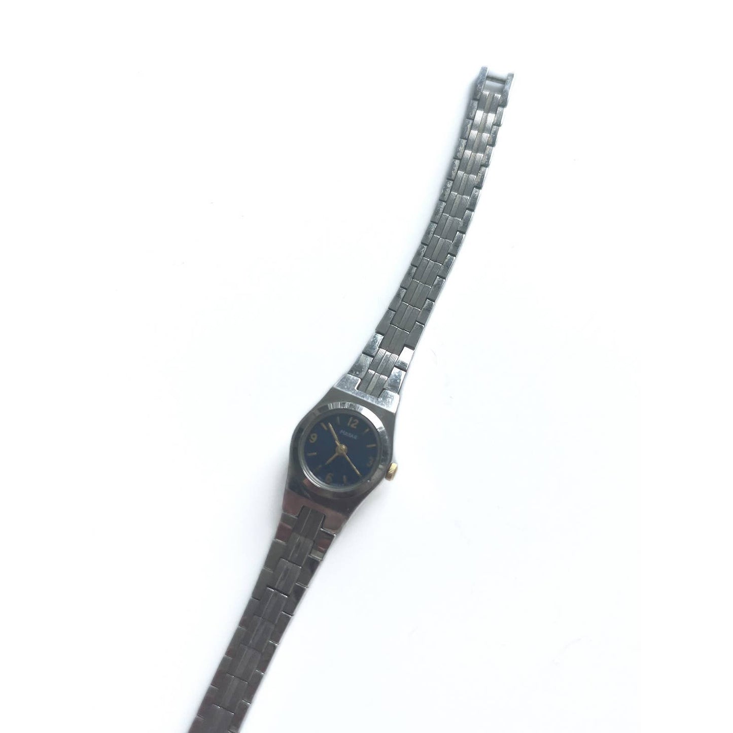 Vintage Silver Watch with Navy Face and Gold Details