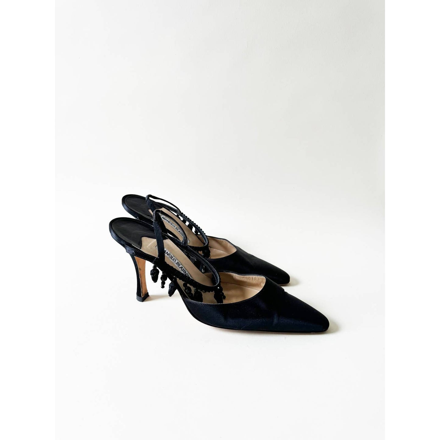 Vintage Manolo Blahnik Beaded Pointed Toe Satin Heels | Size 10 US 40.5 IT