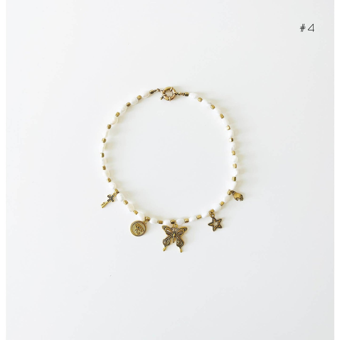 Handmade Brass Freshwater Pearl Charm Necklace