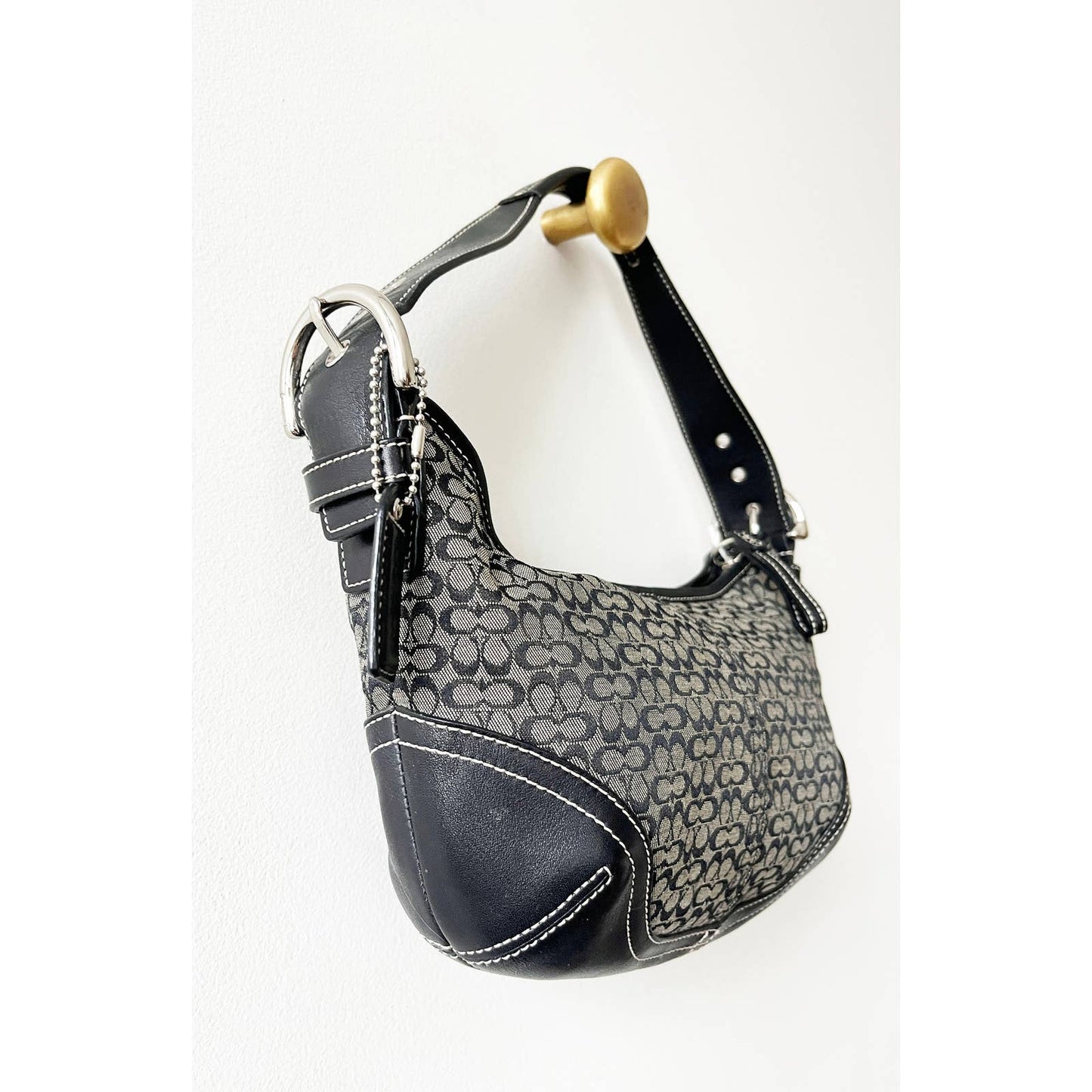 Black Leather Logo Y2k Coach Mini Bag Grey