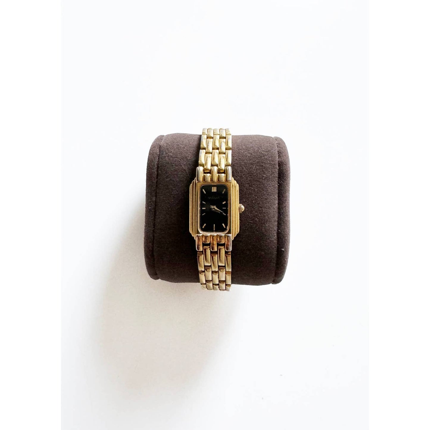 Vintage 90s Small Black and Gold Watch with Rectangular Face | Pulsar