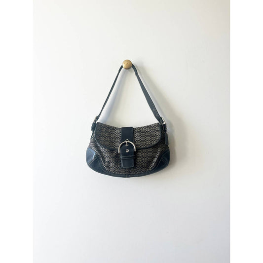 Black Leather Logo Y2k Coach Bag Grey With Buckle