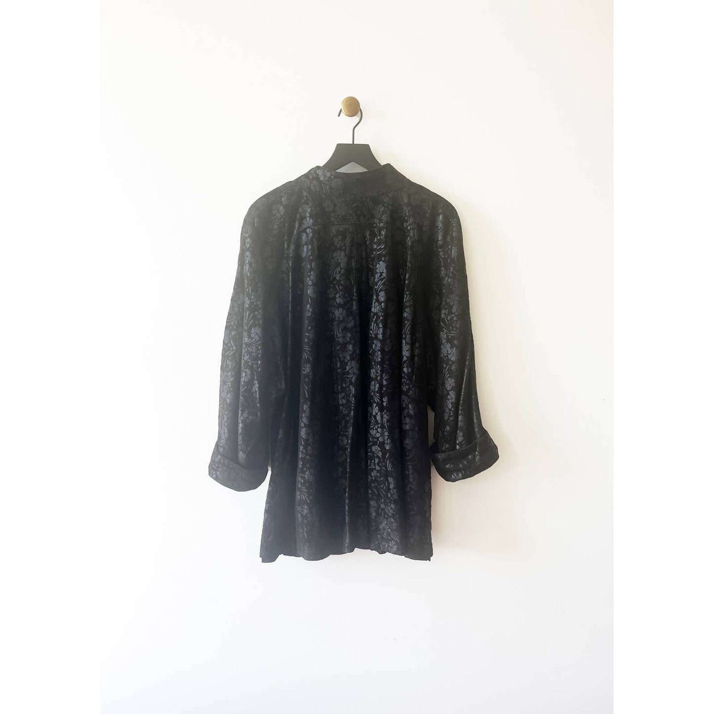 Vintage 90's Leather Black Flower Print Jacket Bally