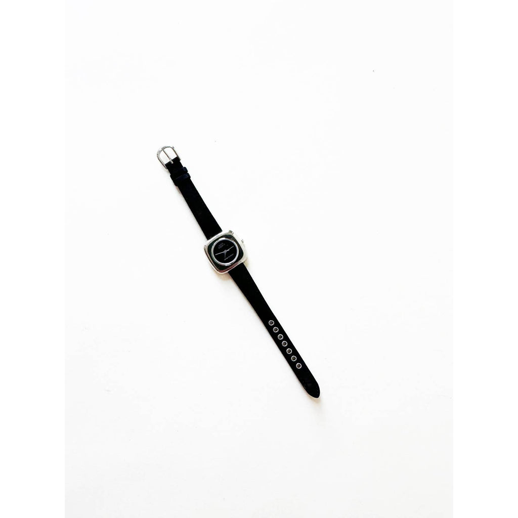 Vintage Leather Watch with Square Face and Silver Details | Anne Klein