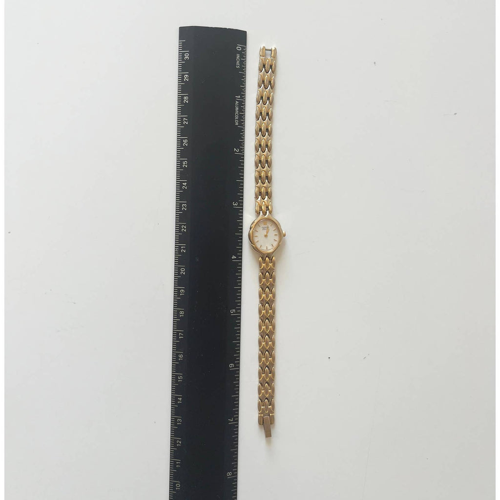 Vintage 90s Small Gold Watch with White Face | Citizen