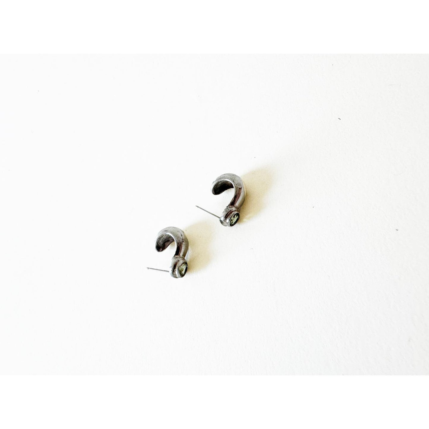 Vintage Sterling Silver Small Drop Earring with Green Stone