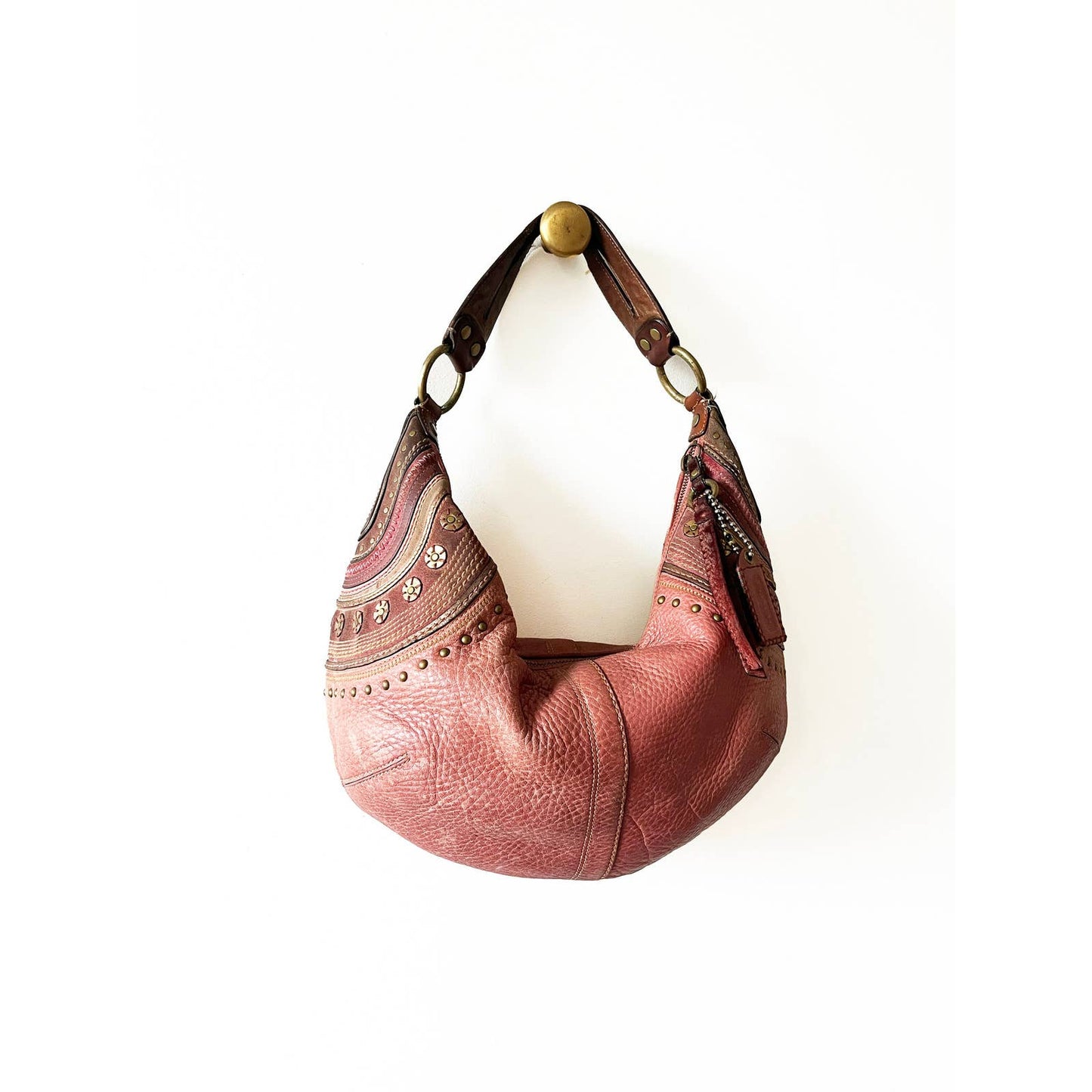Vintage Coach Large Pink Boho Brown Leather Bag