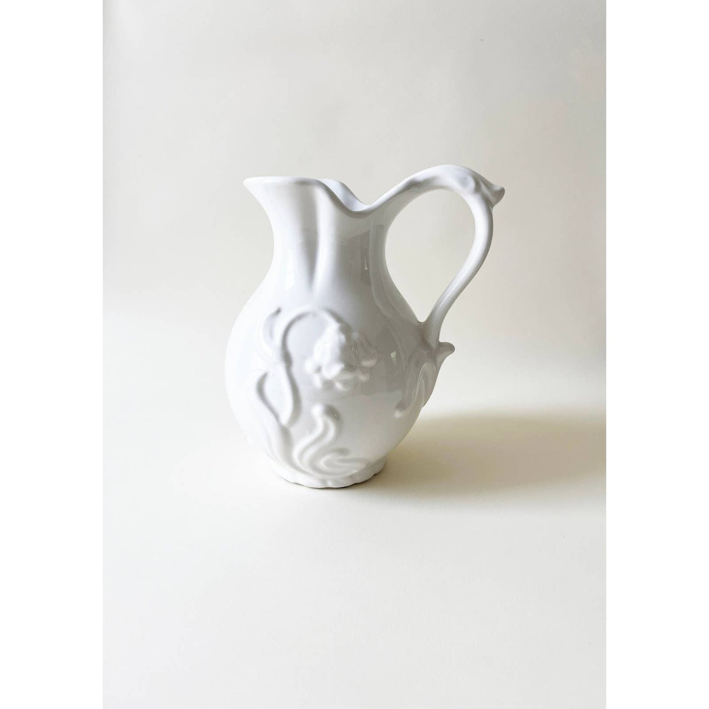 Vintage Hanger White Flower Pitcher Ceramic Vase