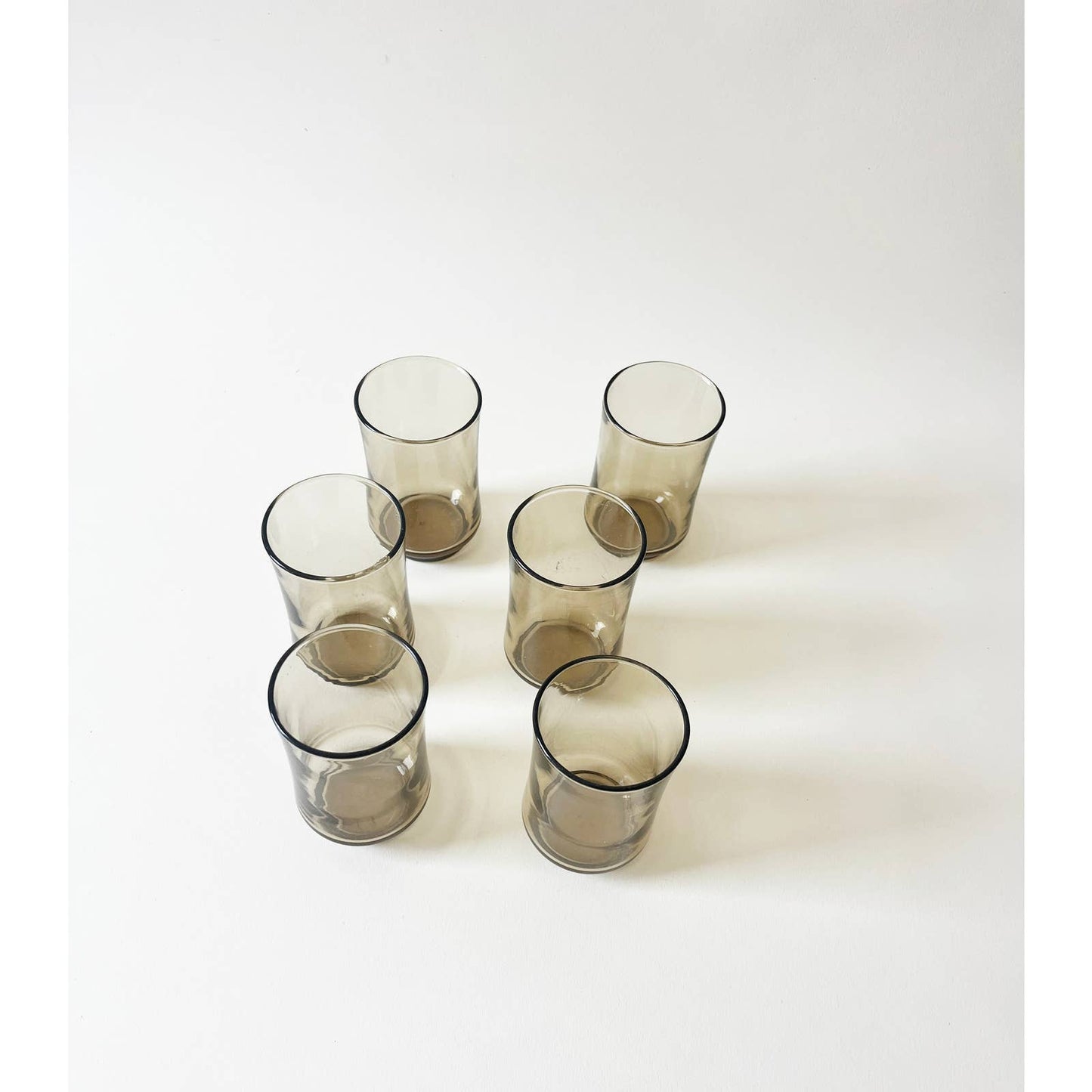 Vintage Grey Glass Mini Drinking Cups | Minimalist Set of 6 Small Classes