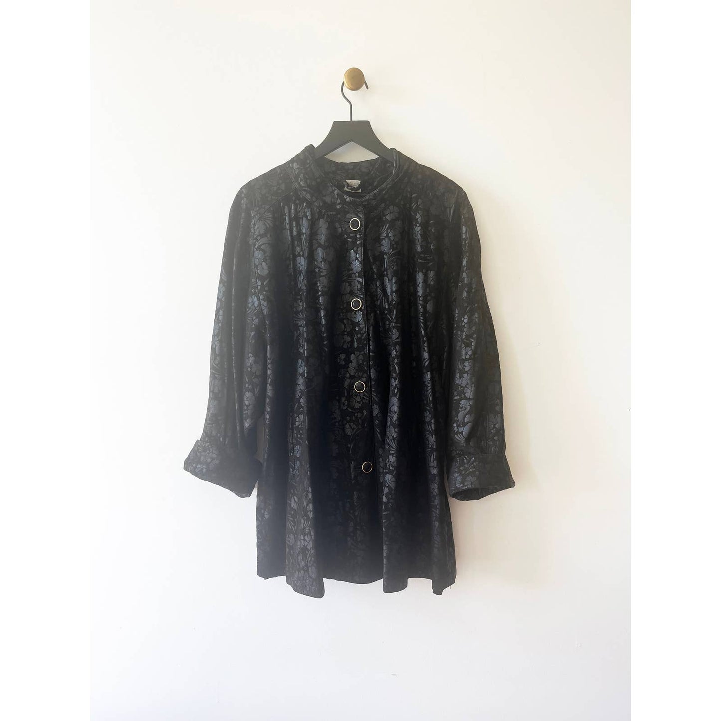 Vintage 90's Leather Black Flower Print Jacket Bally