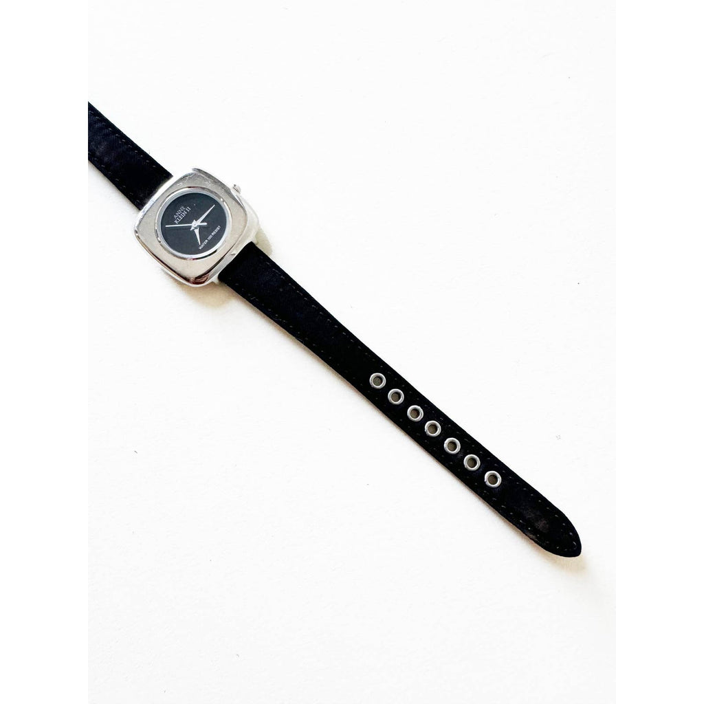 Vintage Leather Watch with Square Face and Silver Details | Anne Klein