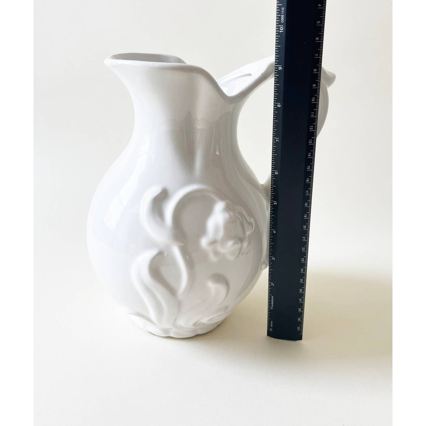 Vintage Hanger White Flower Pitcher Ceramic Vase