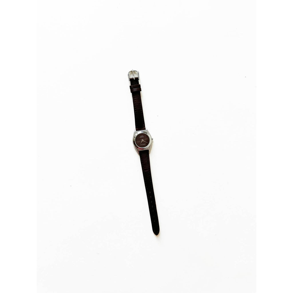 Vintage Leather Watch with Brown Details and Silver Details | Anne Klein