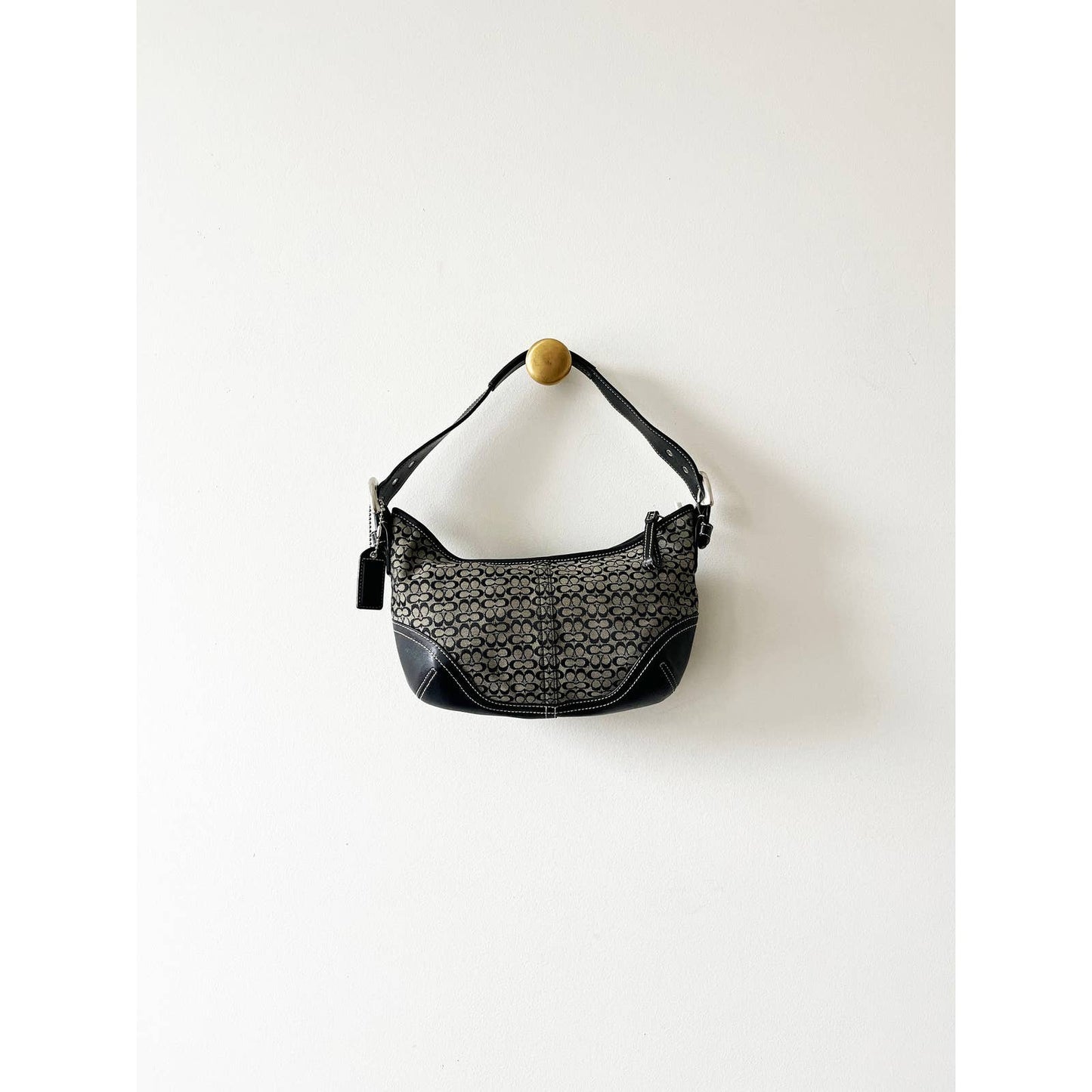Black Leather Logo Y2k Coach Mini Bag Grey