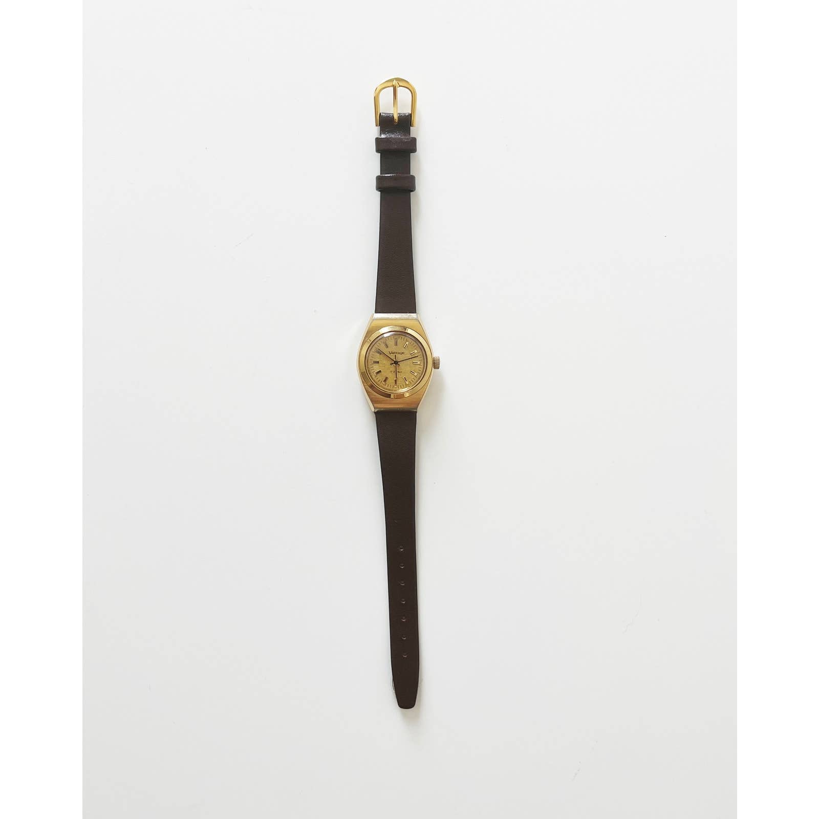 Vintage Leather Vantage Watch with Gold Details | Manual Wide with New Leather Band