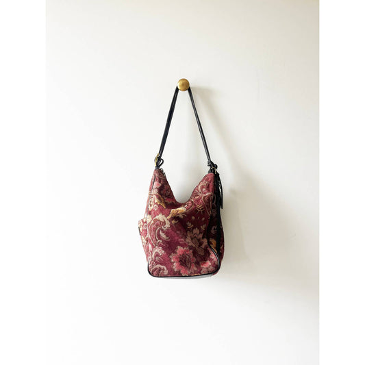 Vintage Y2k Tapestry Floral Large Handbag with Charms