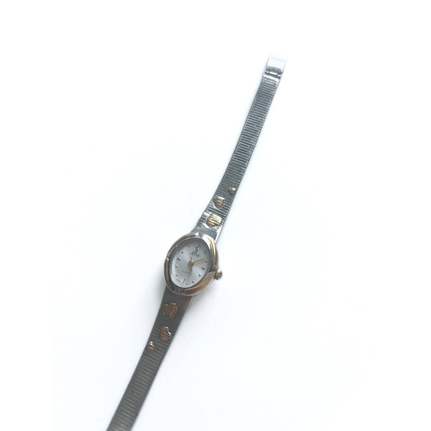 Vintage Silver Watch with Pearl Face and Gold Details