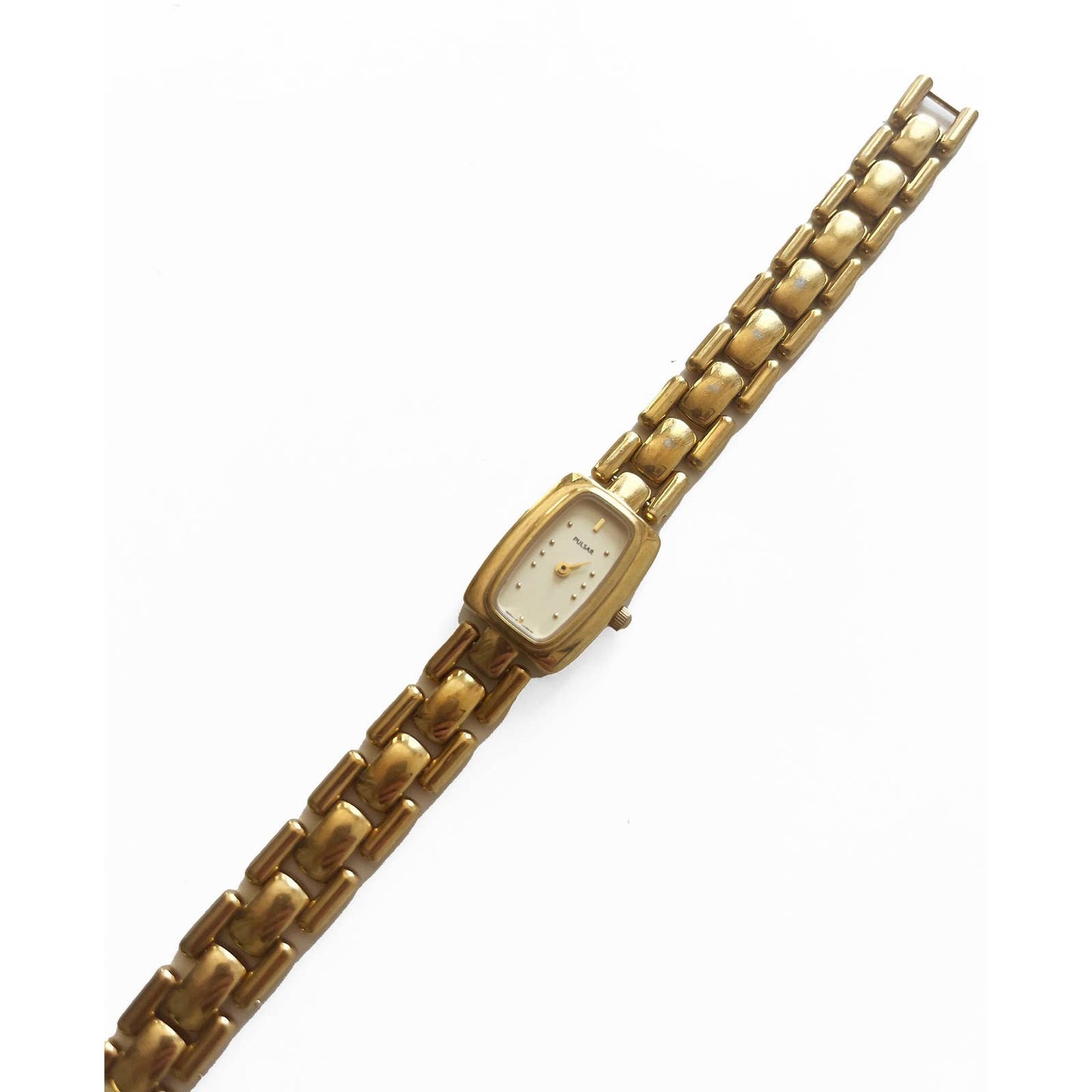 Vintage 90s Small Gold Watch with Rectangular Face | Pulsar