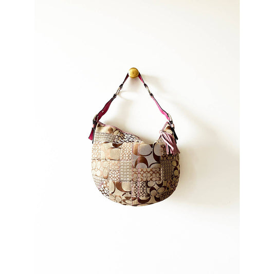 Vintage Coach Large Logo Pink Boho Leather Bag