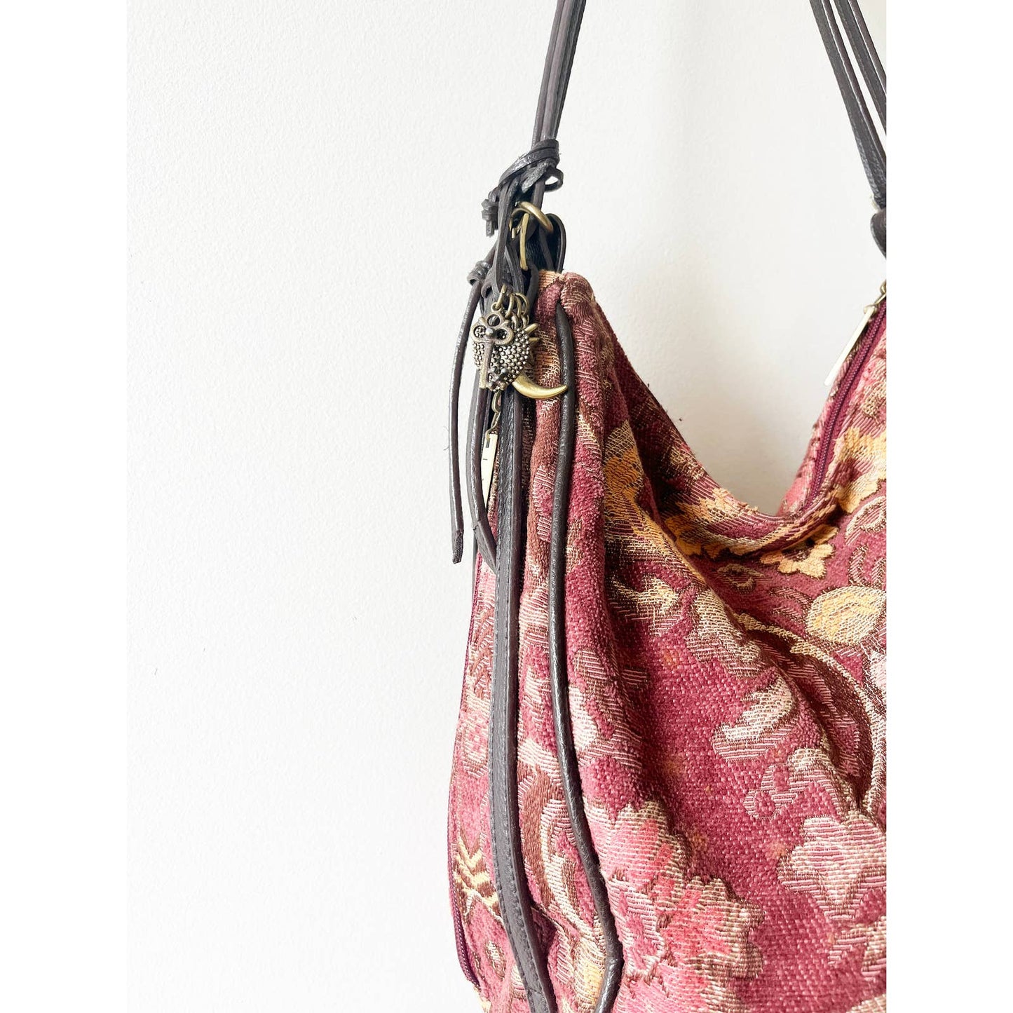 Vintage Y2k Tapestry Floral Large Handbag with Charms